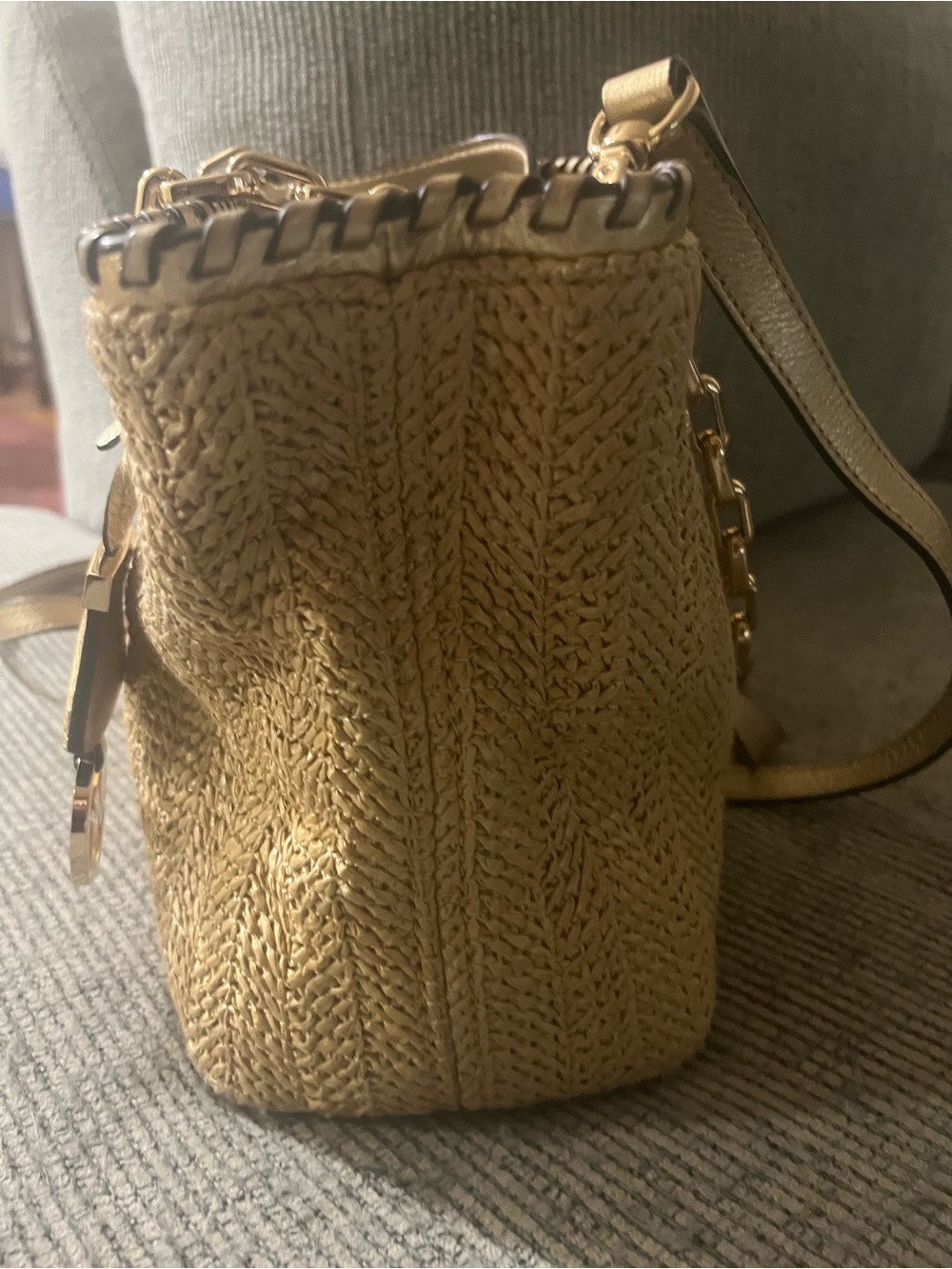 Michael Kors Gold Woven Tote with Chain-Link Straps - Picture 3 of 10